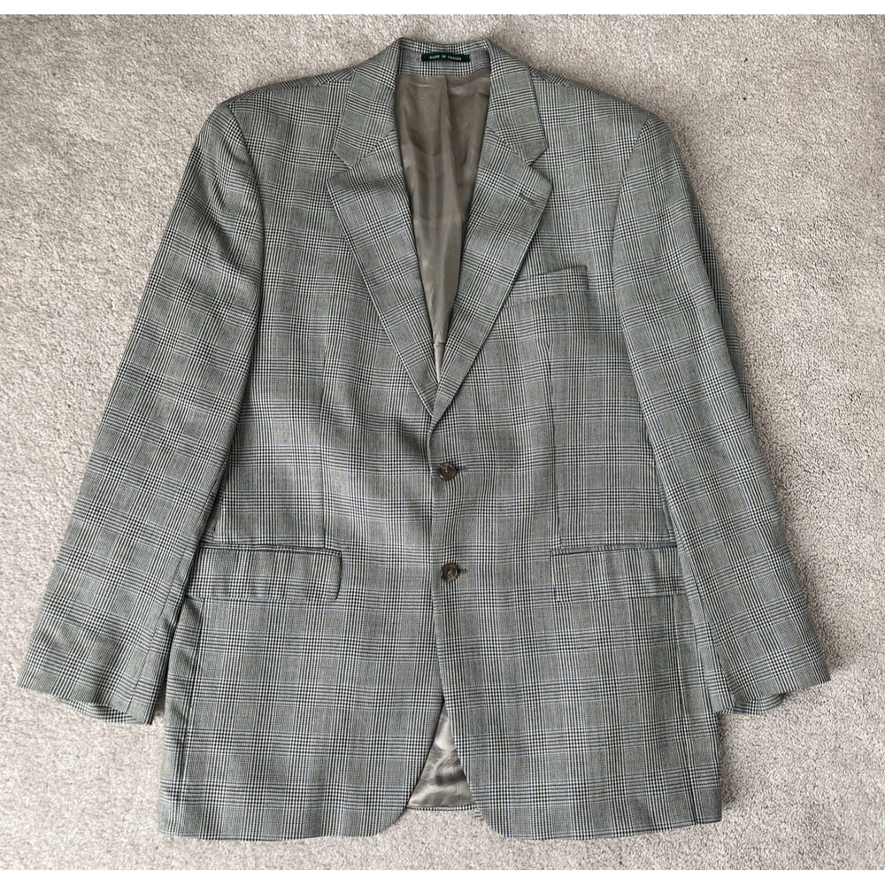 Ralph Lauren Blazer Mens 42L Windowpane Plaid Silk Wool Linen Sport Coat Jacket